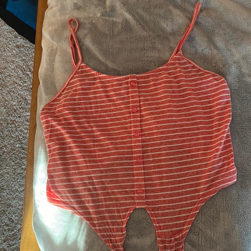 red stripped button down